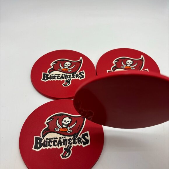 NFL Tampa Bay Buccaneers Football Flag Logo Set of Four Plastic Cup Coasters - Picture 8 of 11